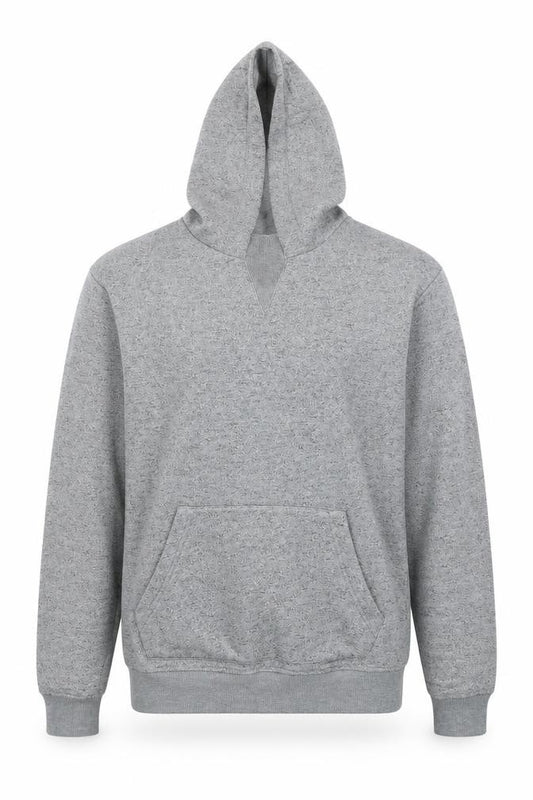 Front view of Primark men’s grey pullover hoodie, size XS