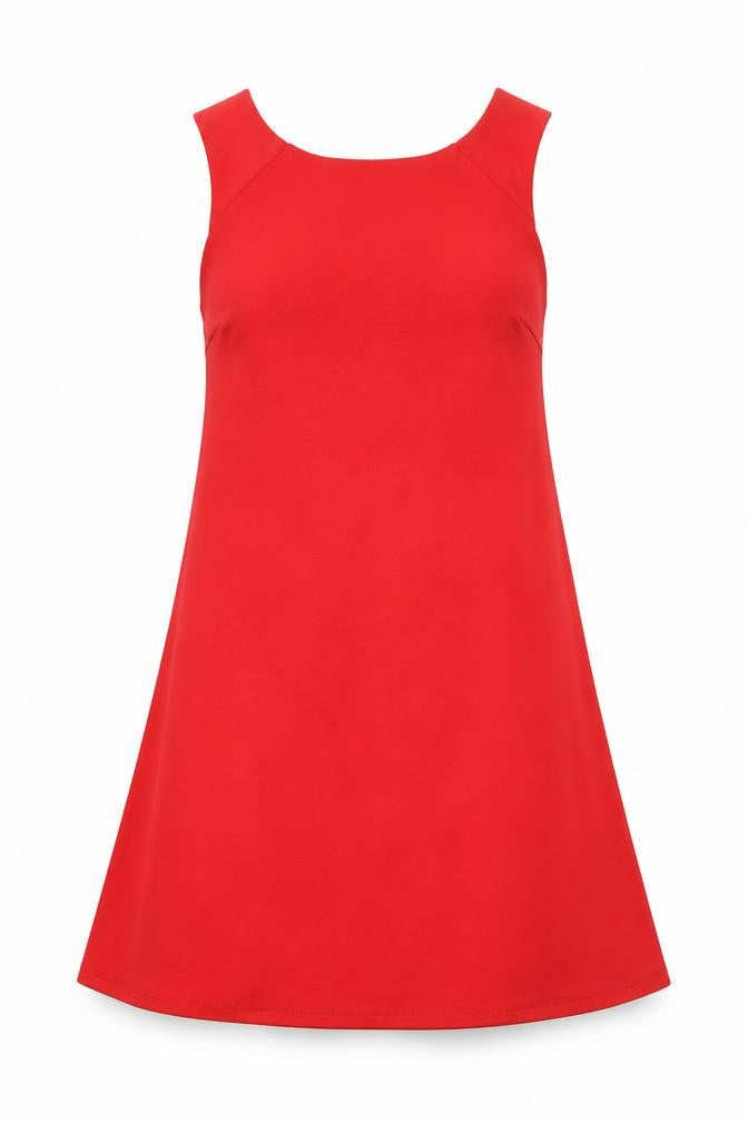 Front view of ASOS women’s red jersey a-line, size UK 8