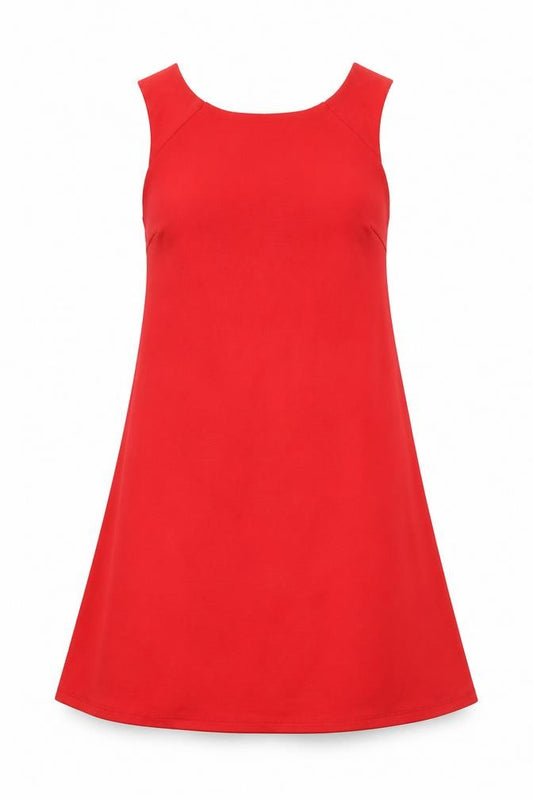 Front view of ASOS women’s red jersey a-line, size UK 8