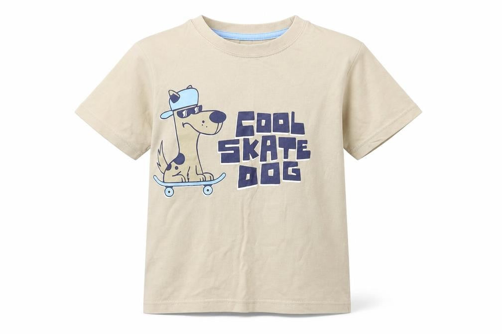 Front view of Tu boys’ beige jersey basic t-shirt, size 7, years