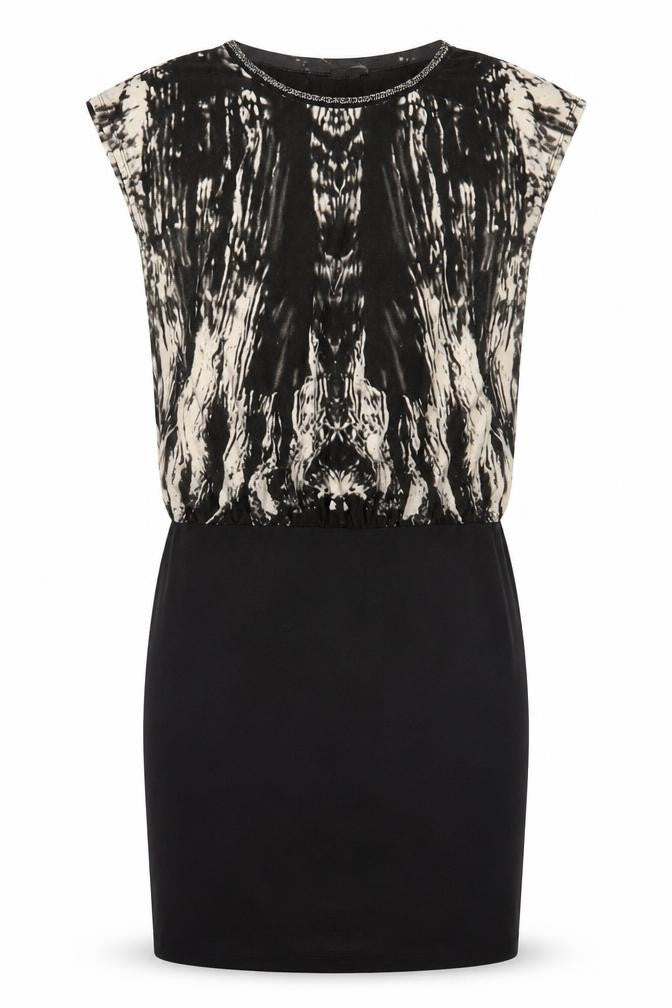 Front view of Truly Mine women’s black geometric shift, size UK 8