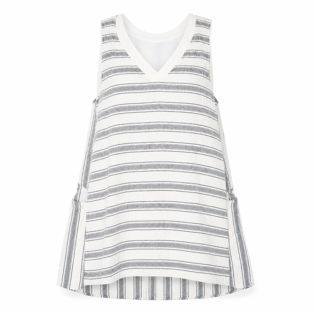Front view of Zara women’s white striped a-line, size S