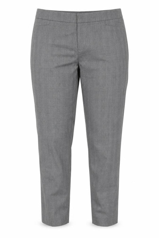 Front view of ecru women’s green check trousers, size UK 38, 29-inch leg
