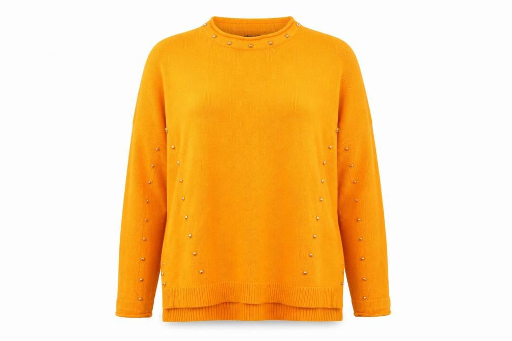 Front view of Star women’s orange jumper, size UK 14