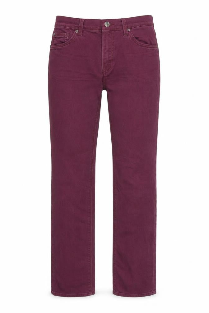 Front view of women’s pink straight jeans, size UK 30, 30-inch leg
