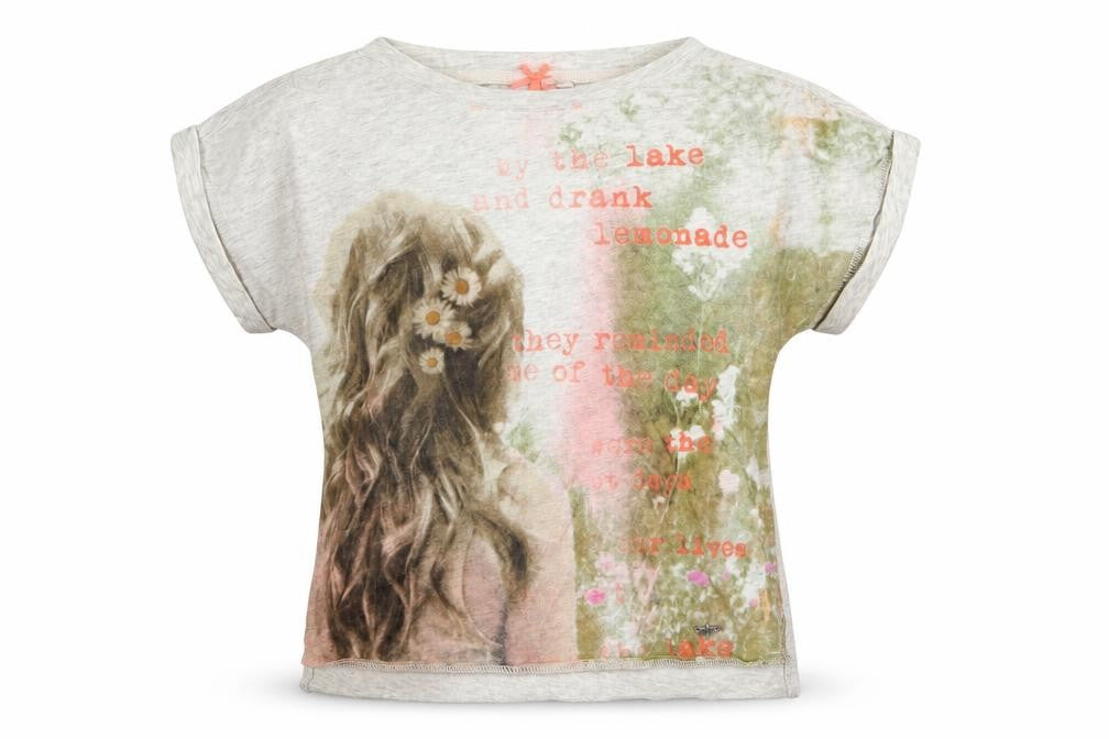 Front view of Next girls’ grey floral basic t-shirt, size 7, years