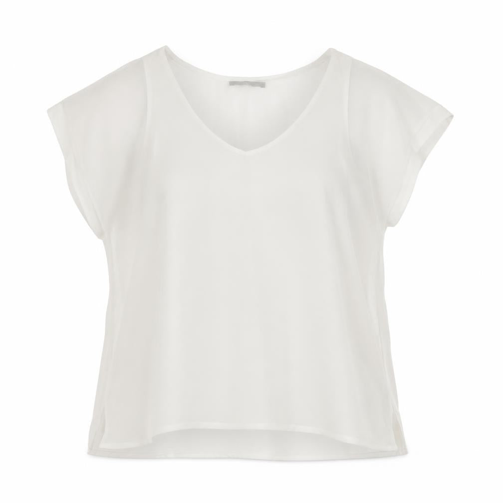 Front view of Marks & Spencer women’s white basic blouse, size UK 14, - tank under blouse