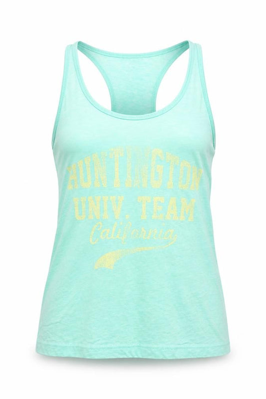 Front view of Brave Soul women’s green basic tank, size XS, - california