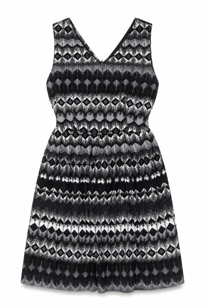 MELA Womens Black Geometric  Fit & Flare  Size 10