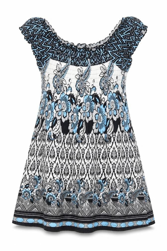 Front view of Yessica women’s blue floral basic blouse, size M