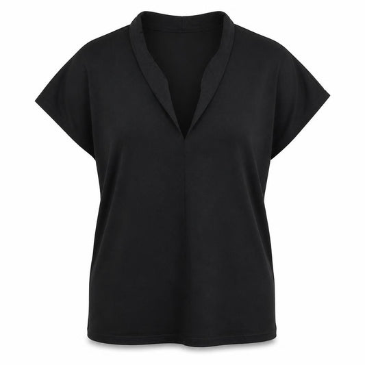 Front view of H&M women’s black basic blouse, size M