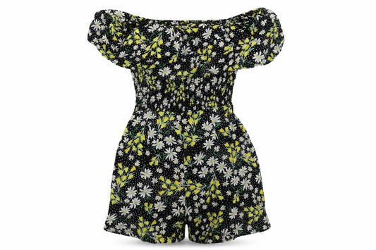 Front view of ASOS women’s black floral jumpsuit one-piece, size UK 8