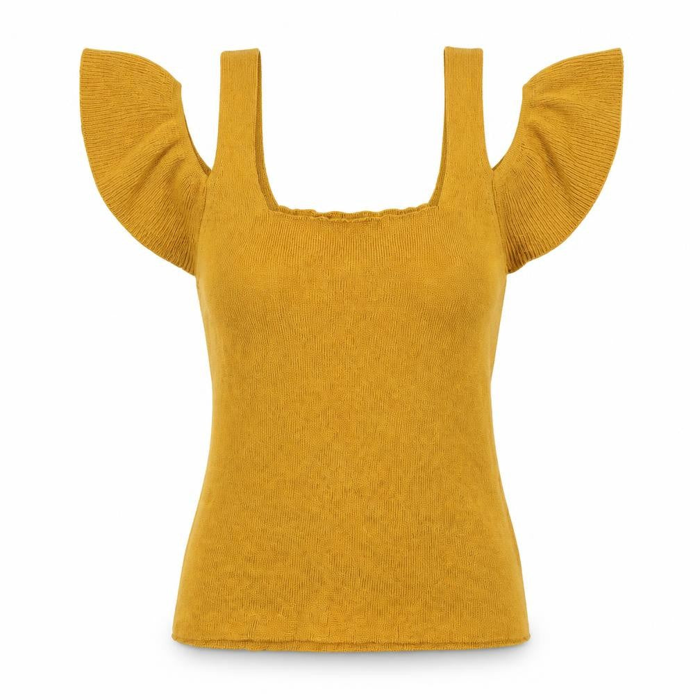 Front view of Topshop women’s yellow jumper, size UK 8