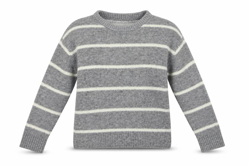 Front view of New Look women’s grey striped jumper, size S