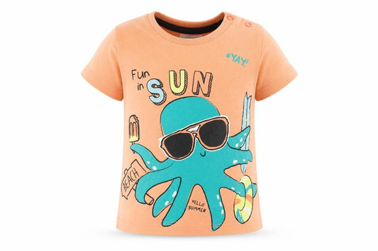 Front view of so cute Orange Basic T-Shirt, size 6-9, Months - squid