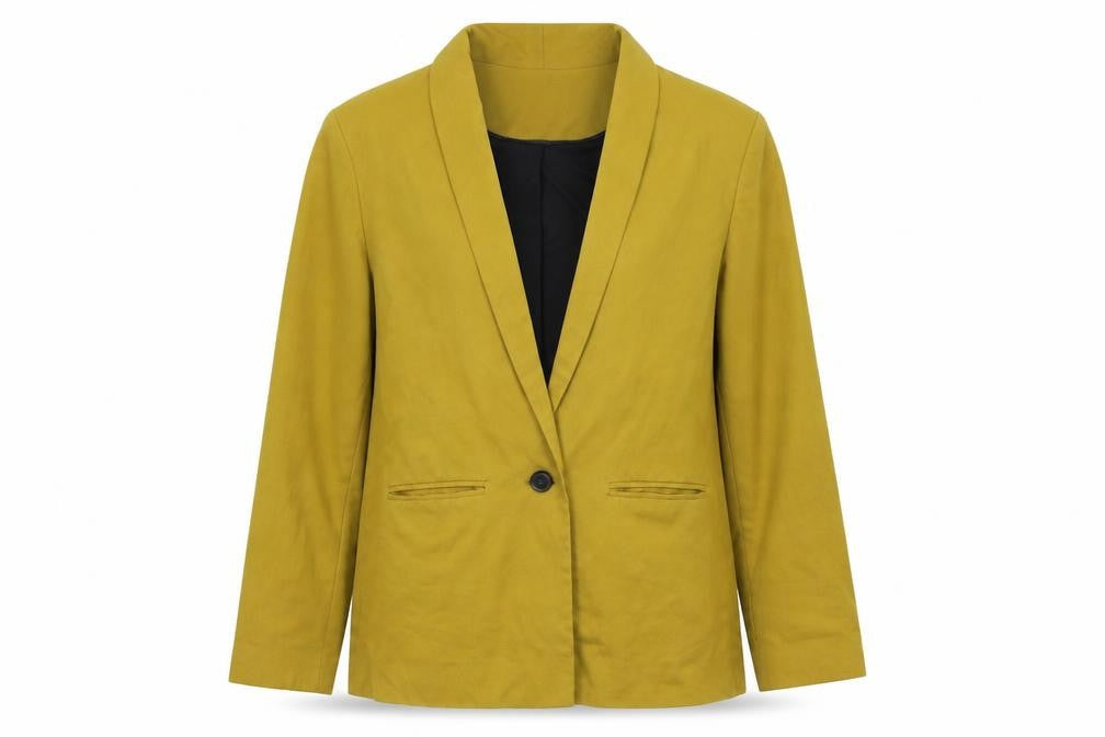 Front view of Primark women’s yellow jacket, size UK 8