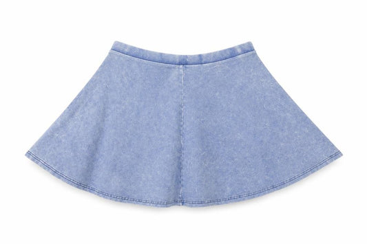 Front view of Topshop women’s blue flare skirt, size UK 6