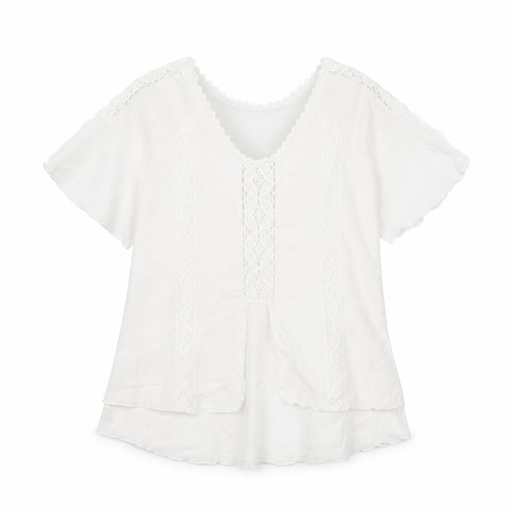 Front view of A Costa women’s white basic blouse, size M