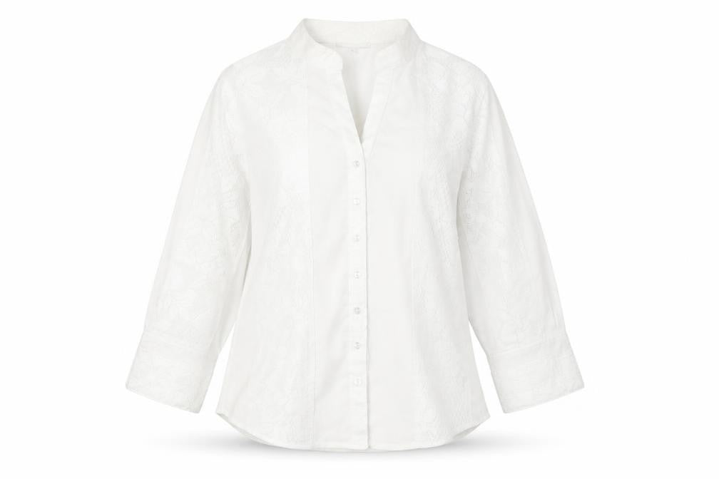 Front view of Tuchuzy women’s white floral basic button-up, size UK 12