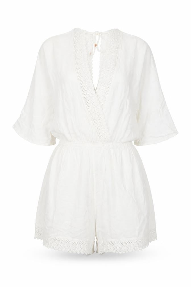 Front view of F&F women’s white romper one-piece, size UK 8