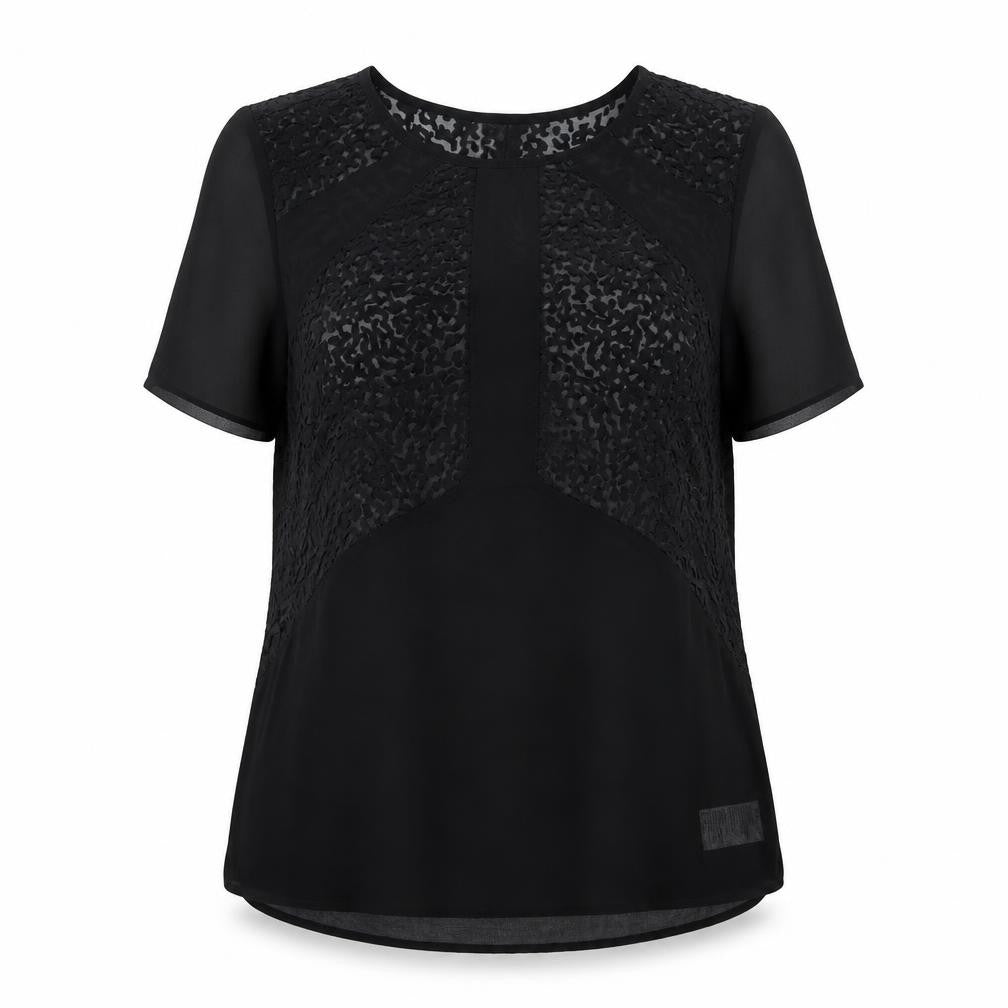 Front view of Pins & Needles women’s black mesh basic blouse, size L