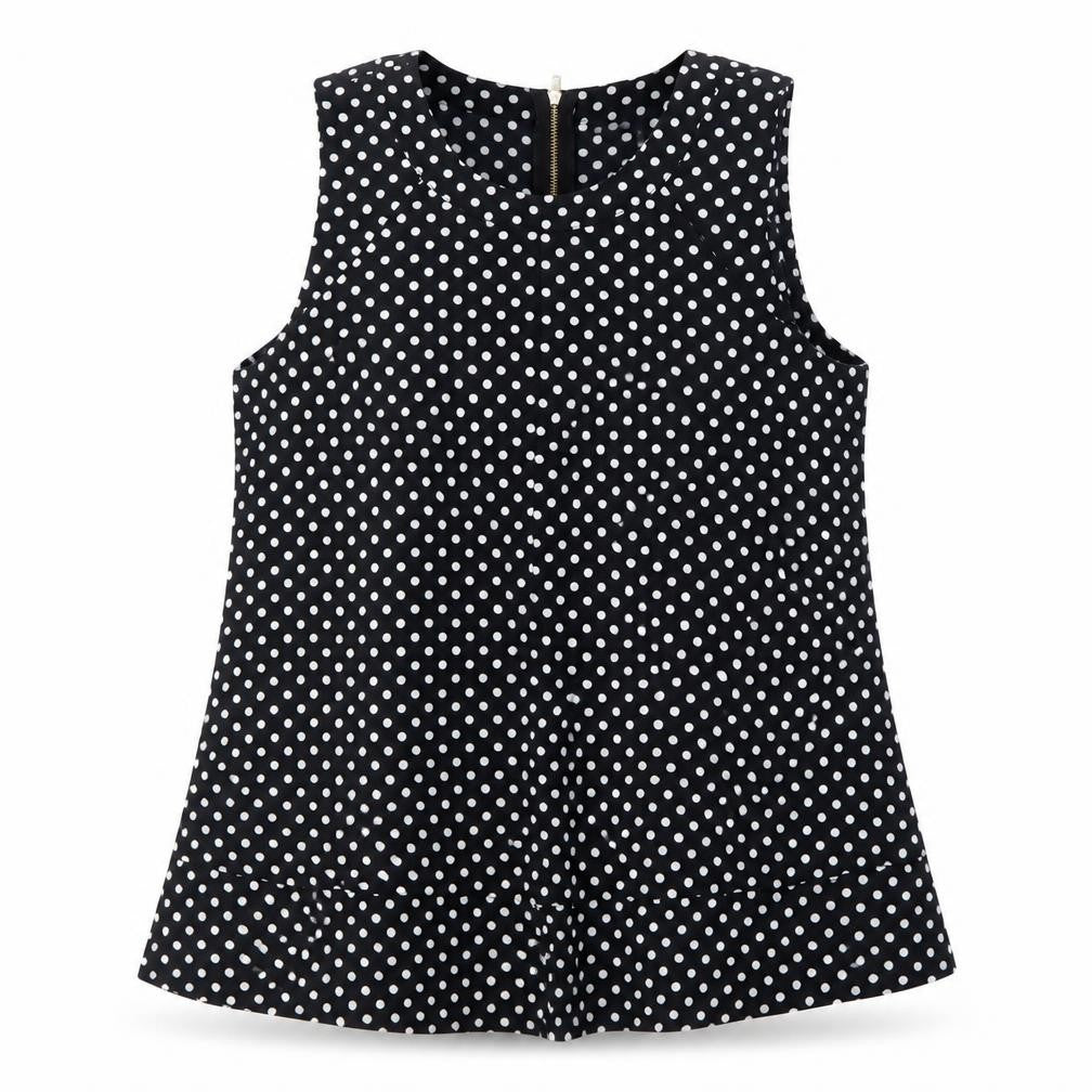 Front view of Maison Jules women’s black polka dot basic blouse, size M