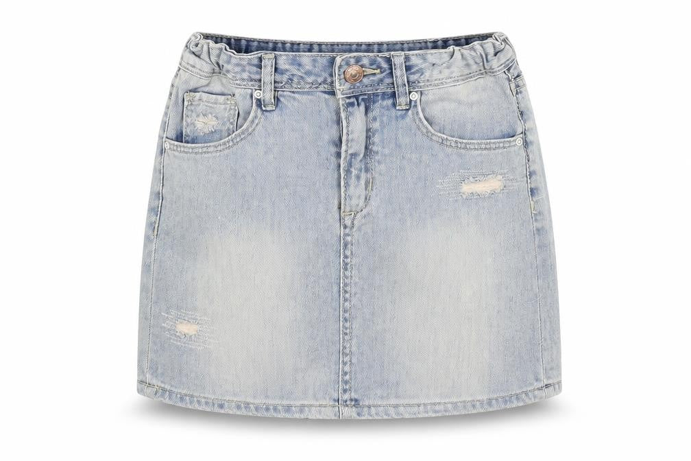 Front view of H&M girls’ blue denim mini skirt, size 10, years