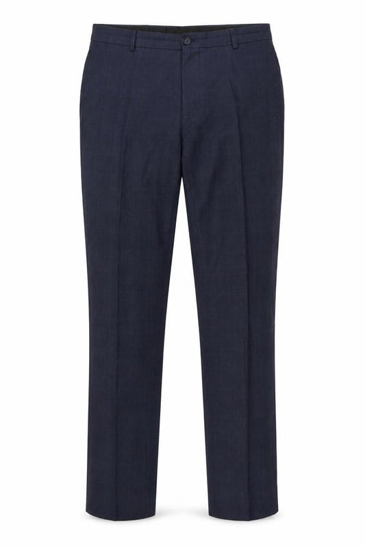 Front view of Matalan men’s blue trousers, size 32, in, 31-inch leg