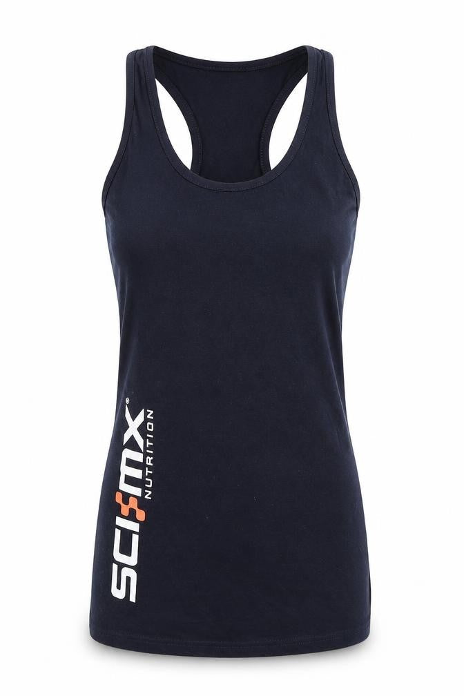 Front view of Sci Mx Nutrition women’s blue basic tank, size S