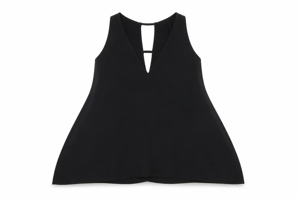 Front view of River Island women’s black camisole tank, size UK 8, - cut out back