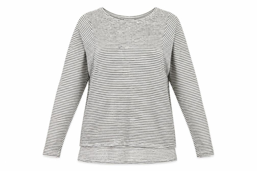 Front view of Zara women’s white striped knit jumper, size S