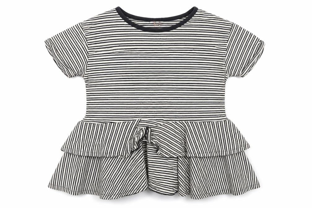 Front view of Tu girls’ black striped jersey basic t-shirt, size 7, years
