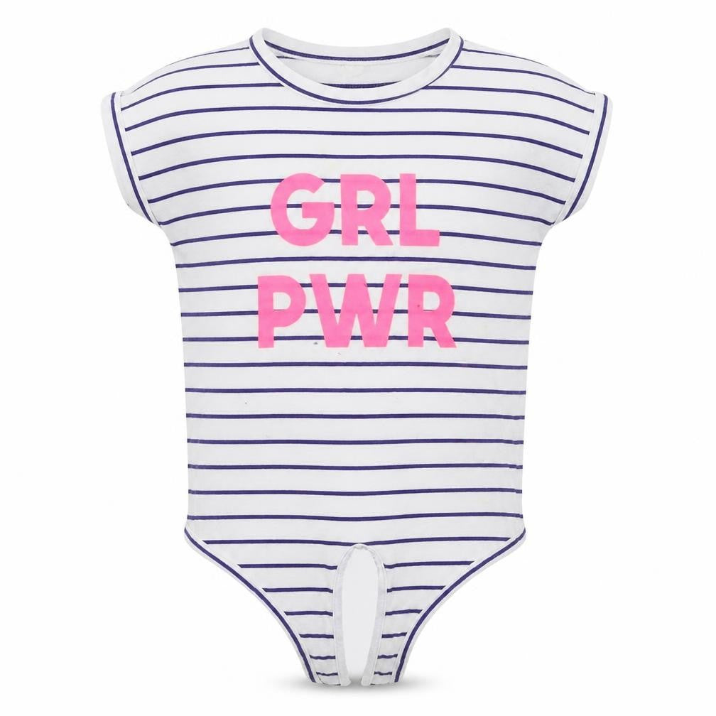 M&Co Girls White Striped  Basic T-Shirt Size 6-7 Years