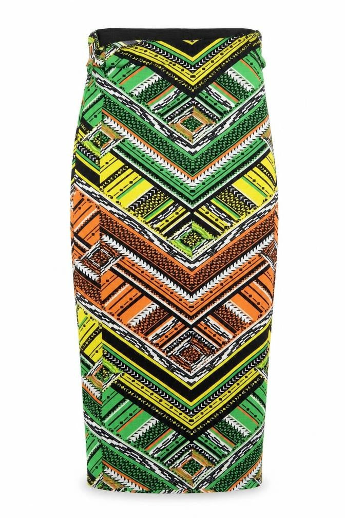 Front view of Topshop women’s green colourblock bodycon, size UK 10