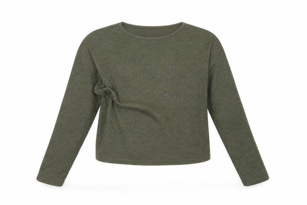 Front view of new look girls’ green jumper, size 14, years