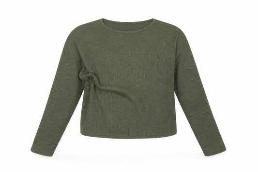 Front view of new look girls’ green jumper, size 14, years
