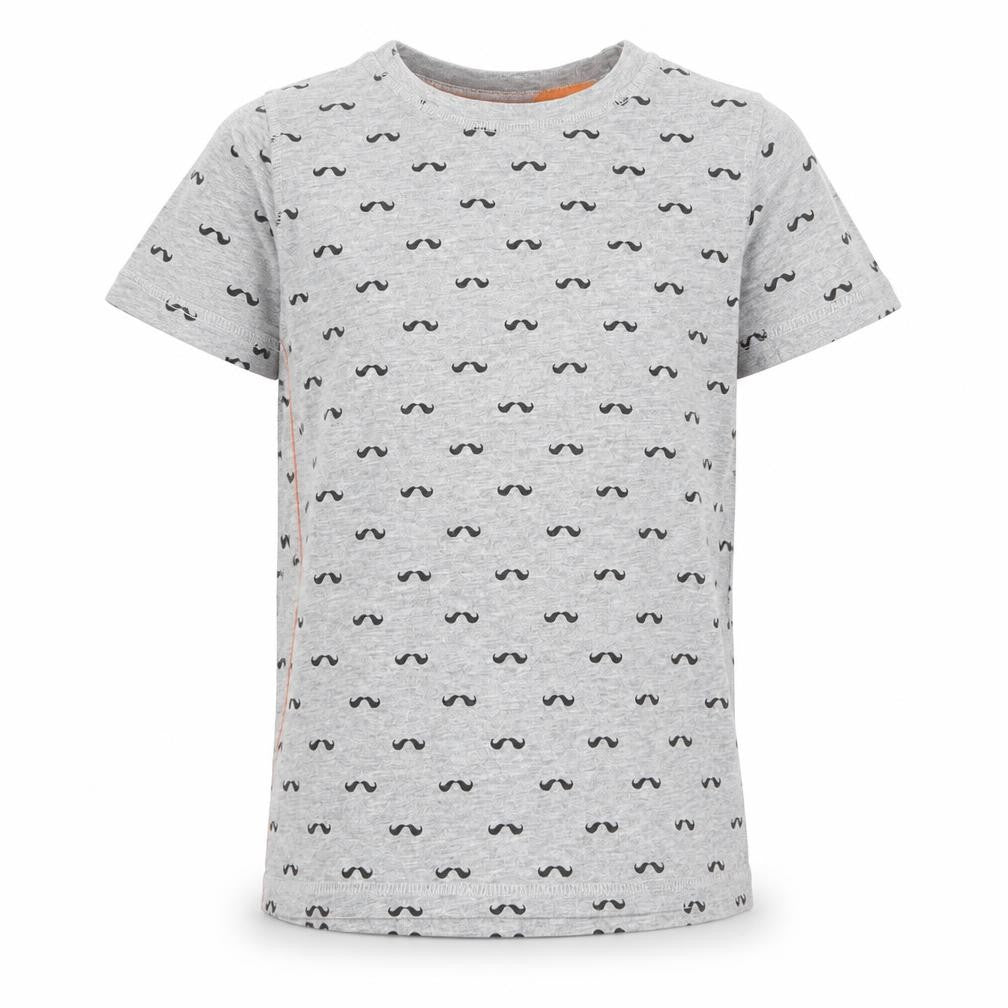 Front view of F&F boys’ grey basic t-shirt, size 4, years - mustache