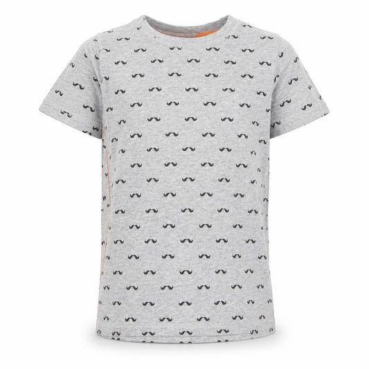 Front view of F&F boys’ grey basic t-shirt, size 4, years - mustache