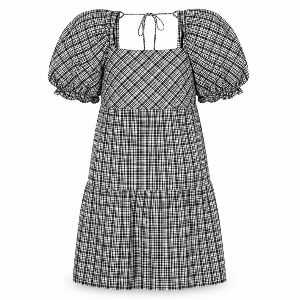 Front view of Papaya women’s black check shift, size UK 8