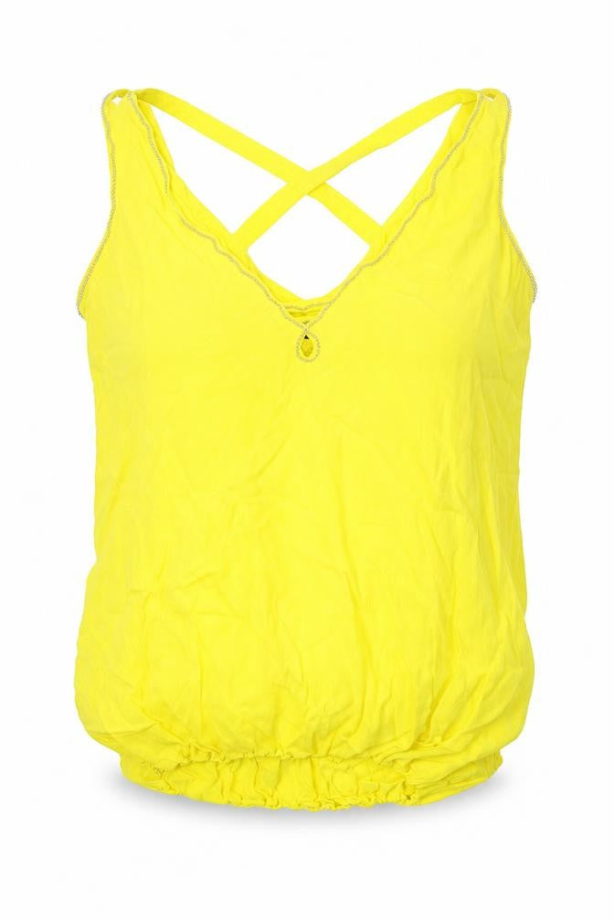 Front view of F&F women’s yellow basic blouse, size UK 16