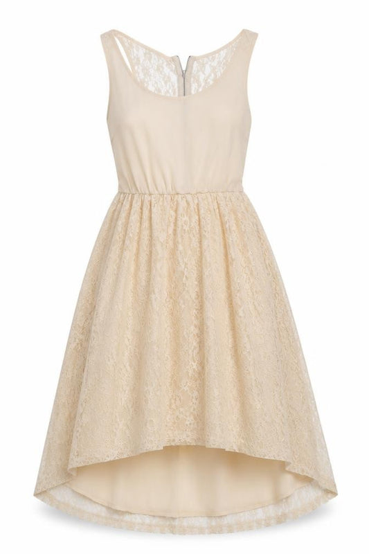Front view of Divided women’s ivory floral ball gown, size UK 8, - floral lace detail