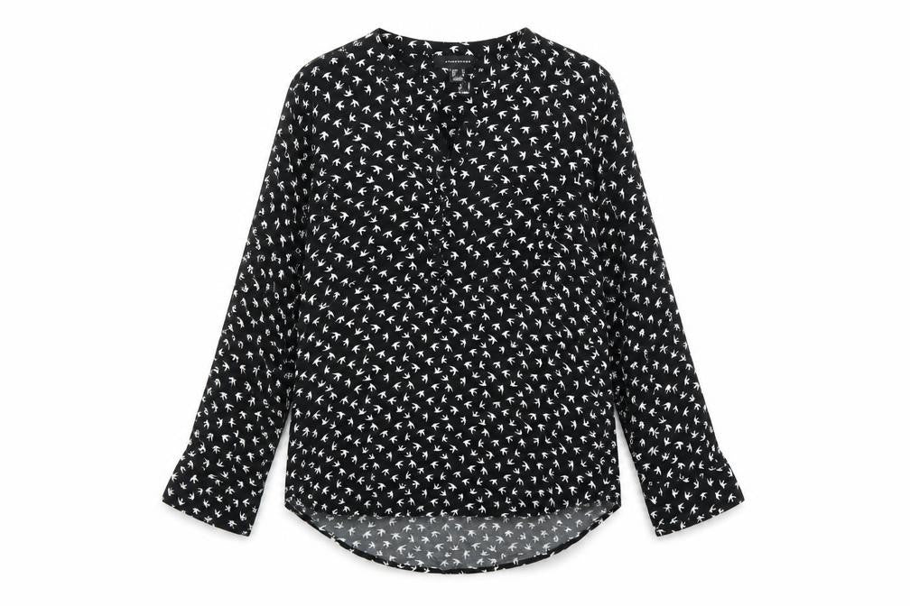 Front view of Atmosphere women’s black polka dot basic blouse, size UK 6