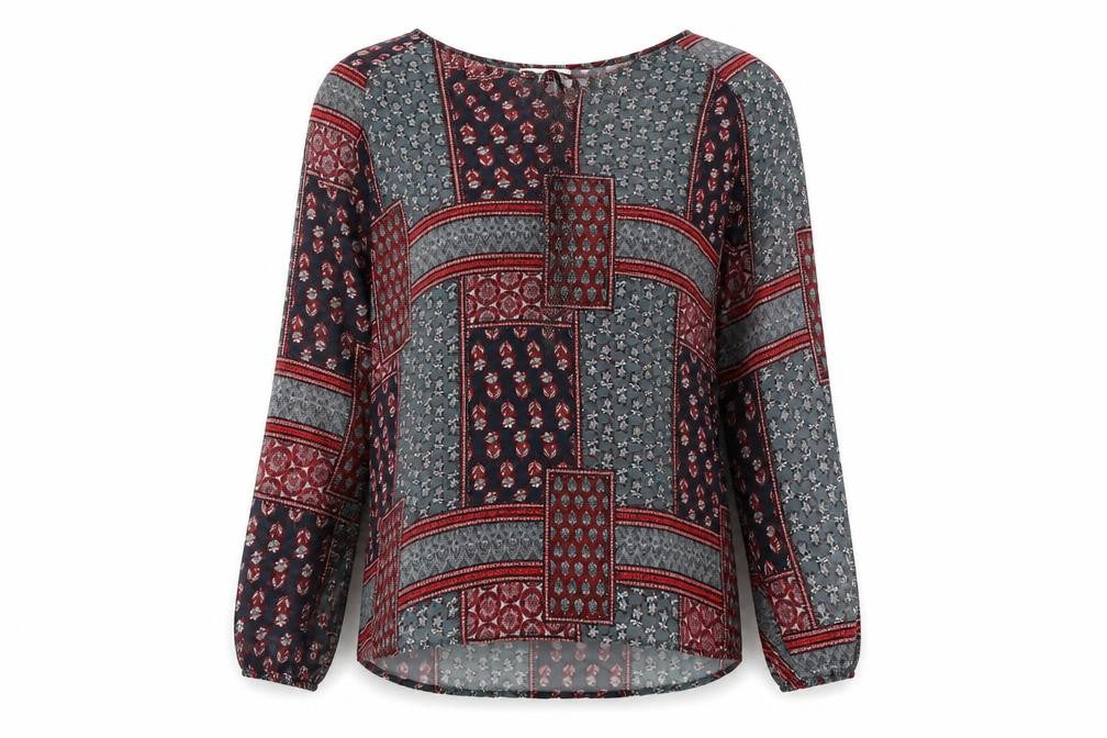 Front view of Brave Soul women’s green geometric basic blouse, size M