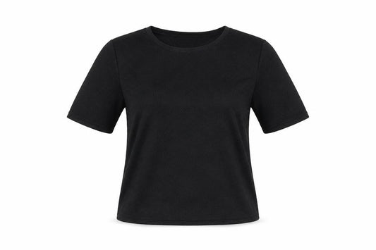 Front view of Atmosphere women’s black basic t-shirt, size UK 12