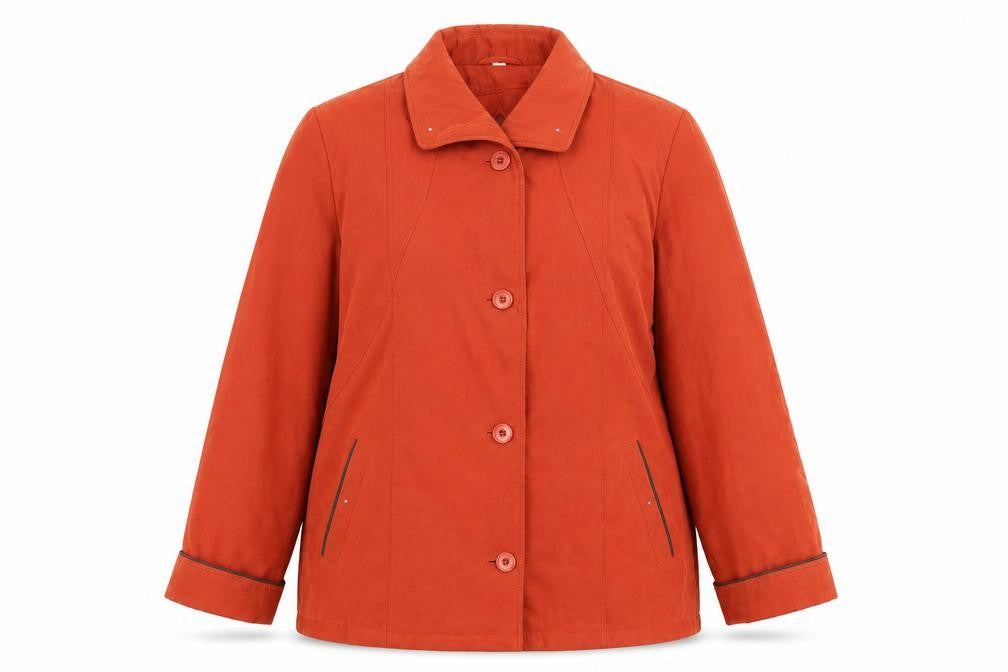 Front view of Winter women’s orange jacket, size UK 16