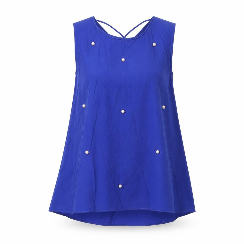 Front view of Zara women’s blue basic blouse, size S