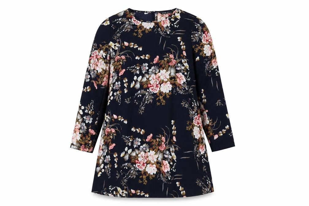 Front view of SHEIN women’s blue floral a-line, size UK 8