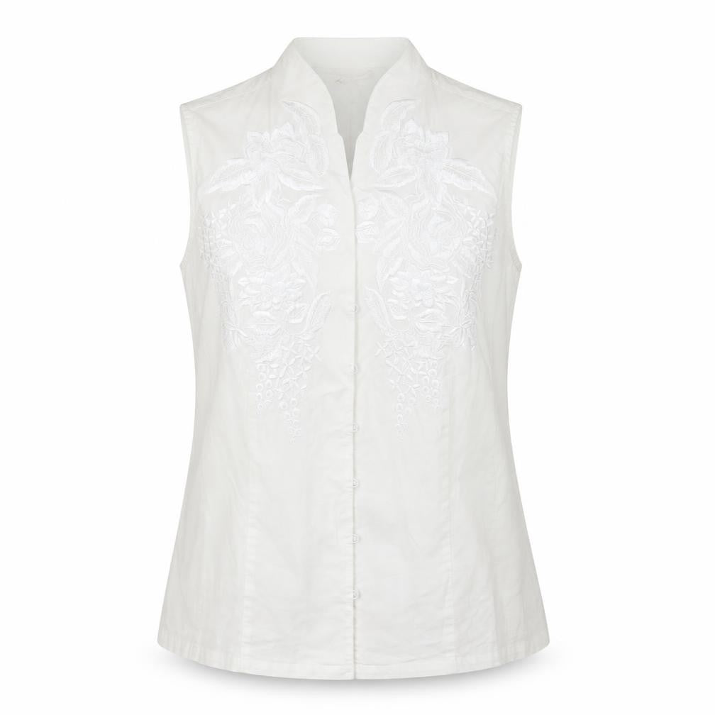 Front view of lex.i.con women’s white tunic button-up, size M