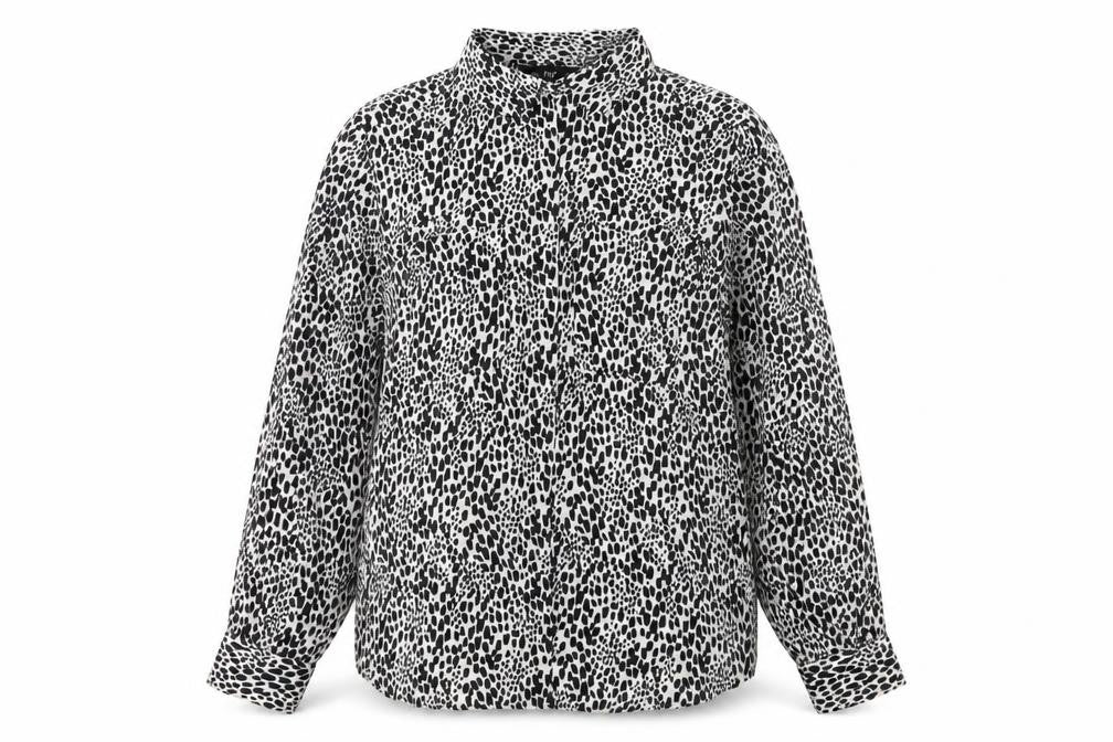 Front view of F&F women’s white animal print tunic button-up, size UK 8