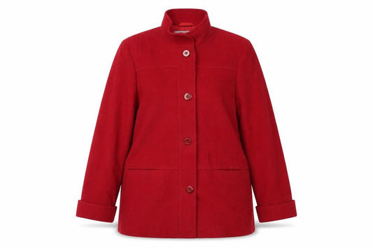 Front view of Marks & Spencer women’s red jacket, size UK 14